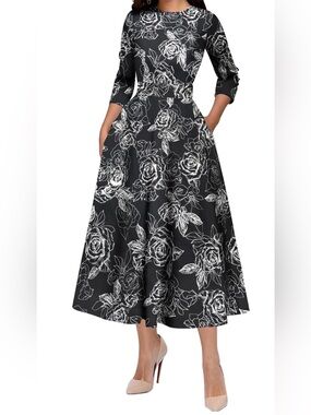 Women's Black Floral A-Line Skirt